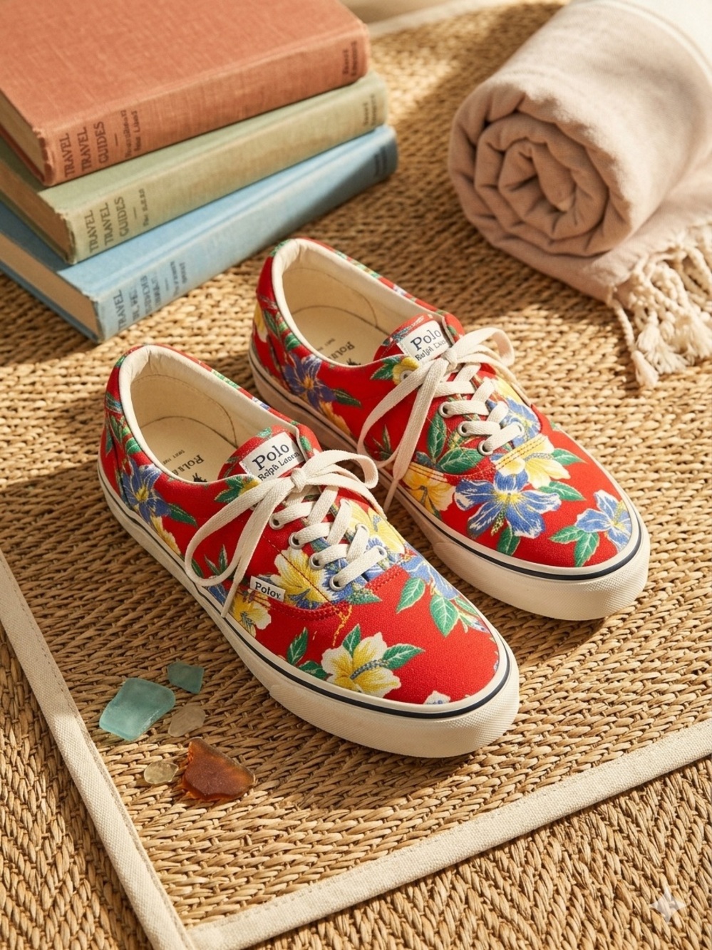 Polo by Ralph Lauren Red Floral Canvas Low-Top Sneakers - Women's